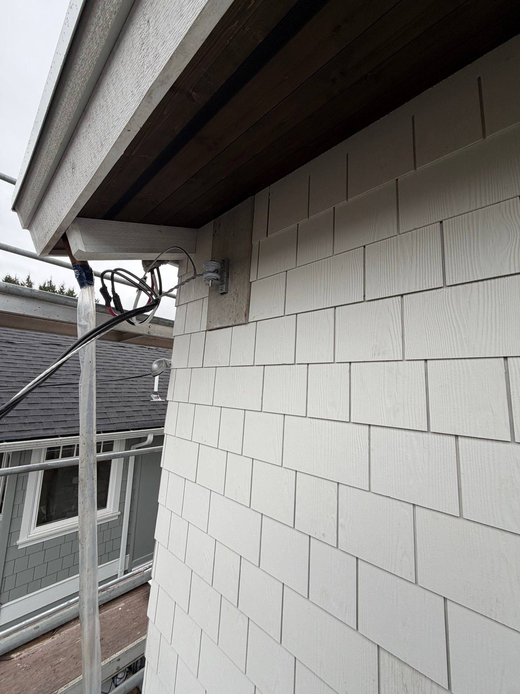 James Hardie shingle siding under an eave